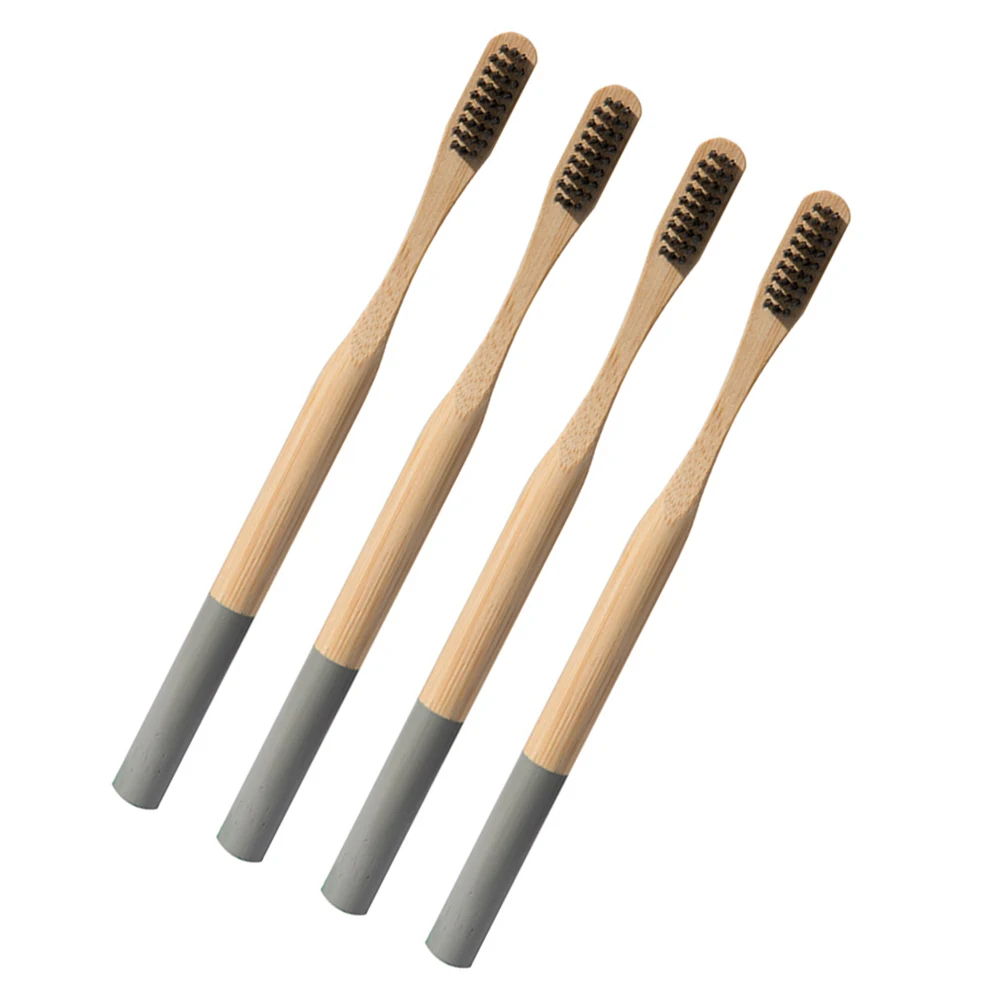 

4Pcs Bamboo Toothbrush Premium Bristle Toothbrush Ergonomic Handle for Daily Oral Care Grey Wooden Toothbrushes