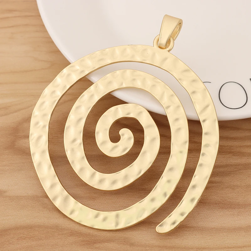 1 Piece Matte Gold Color Large Hammered Vortex Swirl Spiral Charms Pendants for Necklace Jewellery Making Findings Accessories