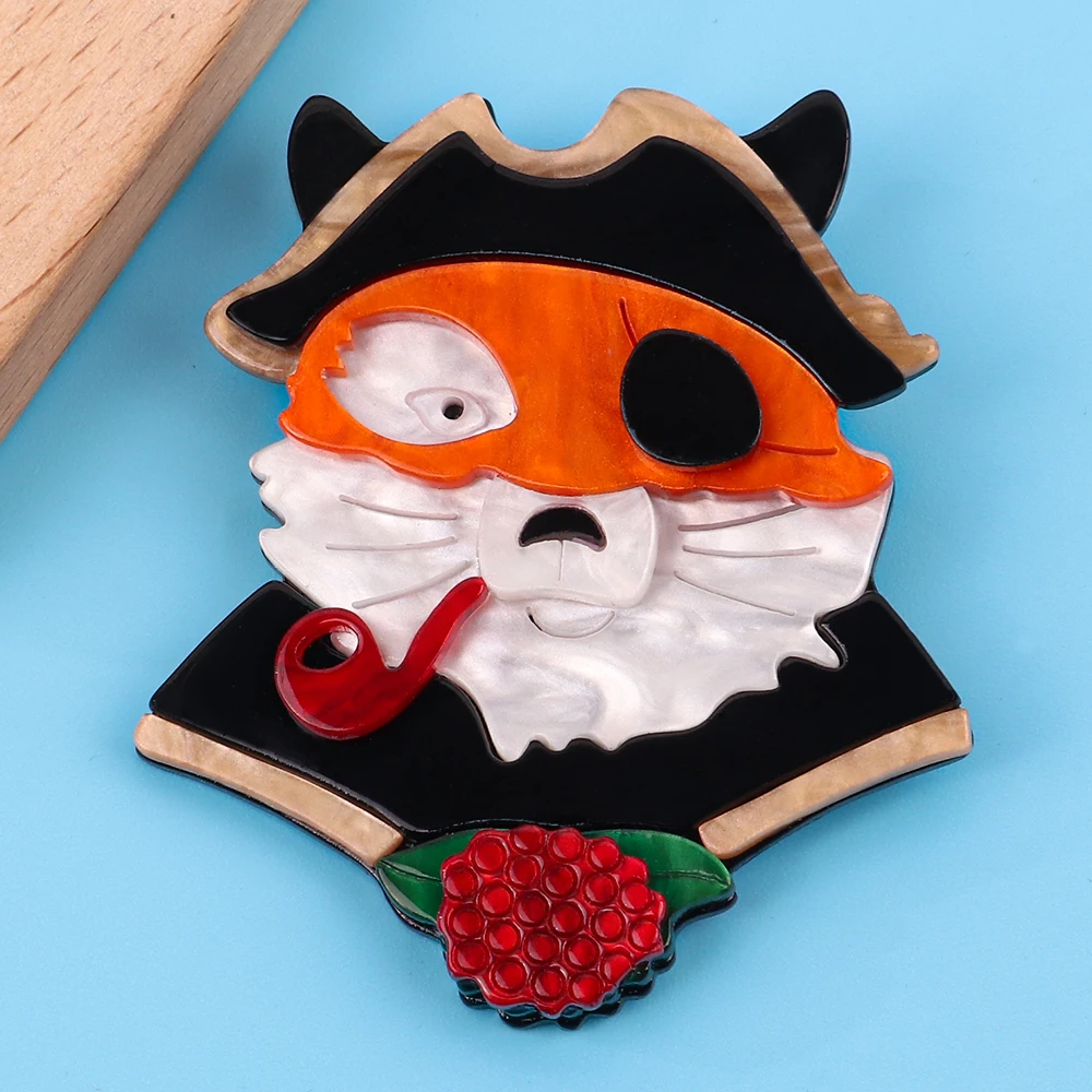 FishSheep Cute Pirate Tobacco Pipe Dog Cat Acrylic Brooch for Women Big Resin Animals Safety Pins Brooche Handmade Jewelry Gifts