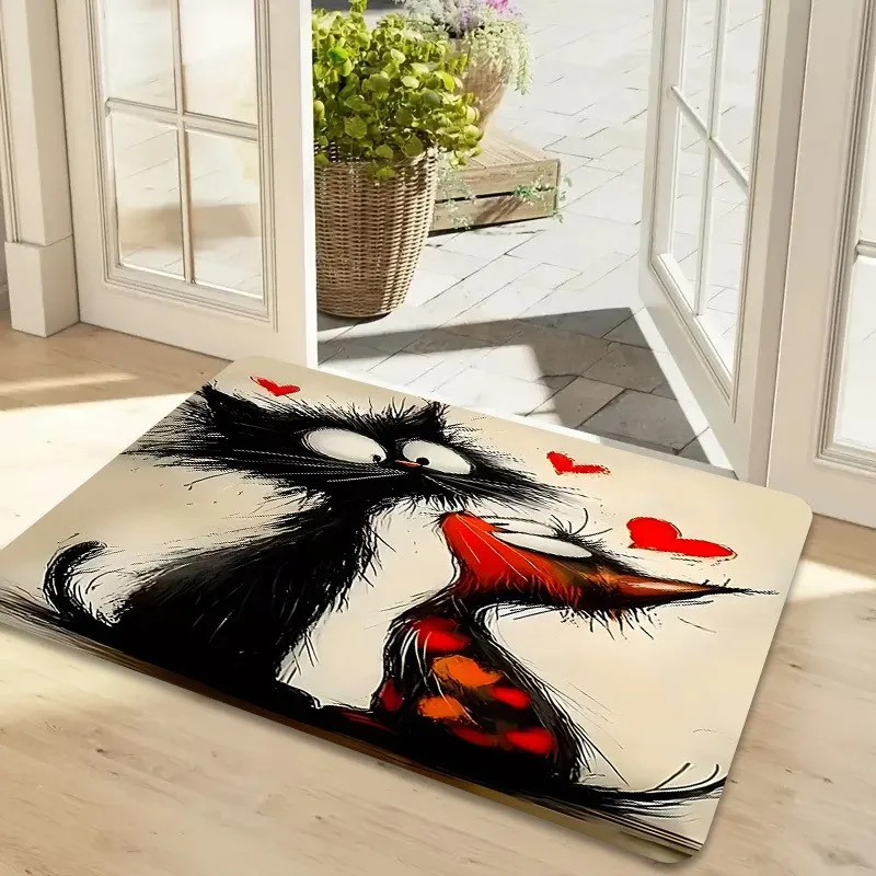 Navy Base Red Floral Hello Letter Pattern Doormat, botanical entry rug, pretty floor mat for indoor entrance front door