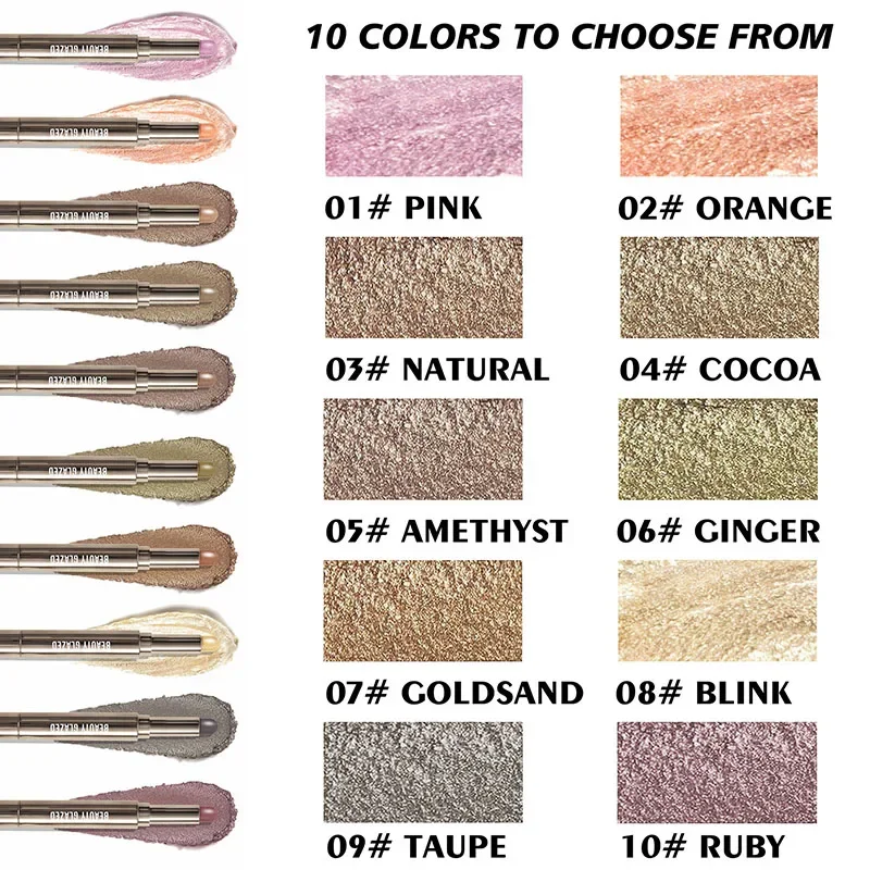 Bâton d'ombre à paupières à Double extrémité, 10 couleurs, avec brosse éponge, stylo de fard à paupières nacré durable, maquillage Portable, cosmétiques