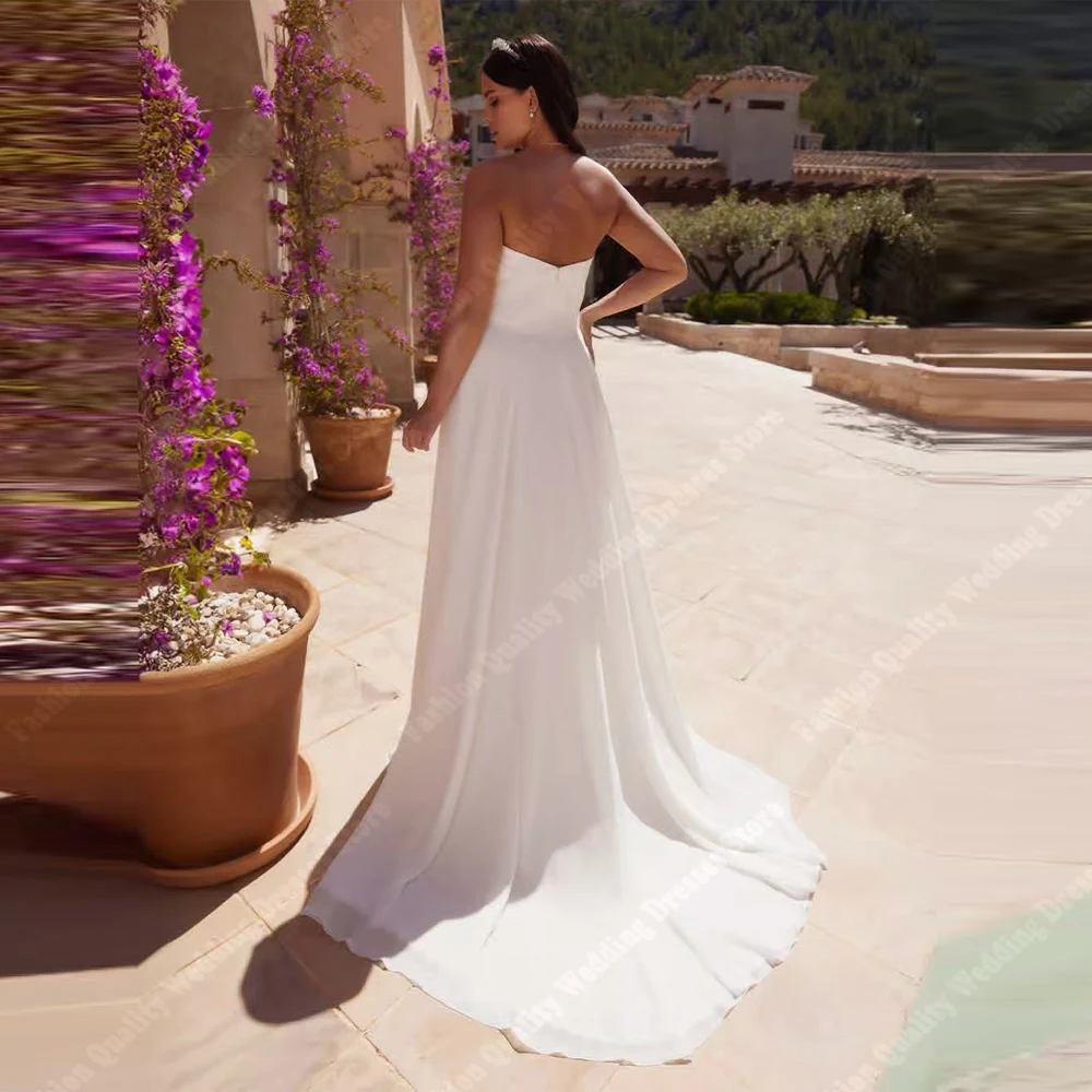 Vestidos de novia acampanados con cuello de corazón para mujer, vestidos de novia elegantes de satén sin mangas, longitud de fregado para banquete de compromiso personalizado