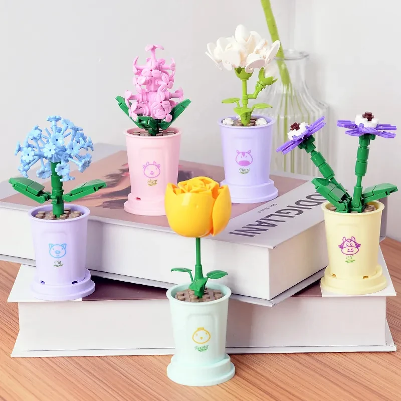 Flower Building Blocks Party Gift DIY Flowers Bouquet Model Assemble Bricks Toys for Kids Birthday Party Creative Craft Gift