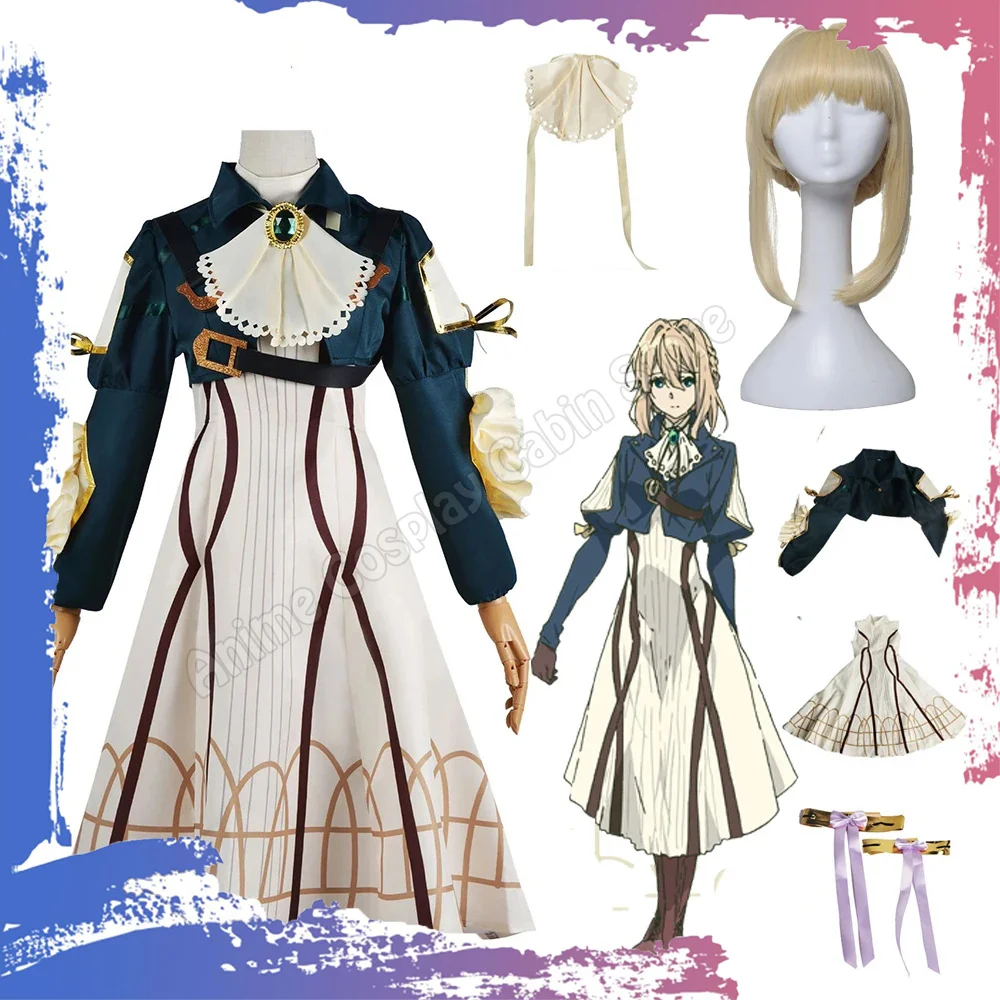Disfraz de Anime Violet Evergarden, peluca de cosplay, disfraz de princesa, vestido de sirvienta para mujer, disfraces de Halloween