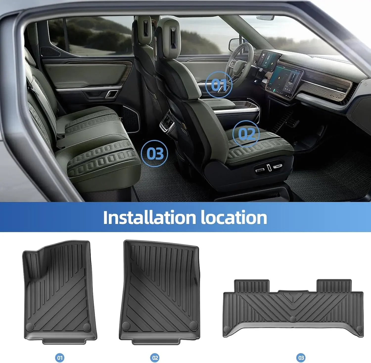 الحصير ل ريفيان R1T 2022 - 2025 اكسسوارات الجبهة الخلفية الجذع الحصير الباب الخلفي حصيرة جميع الأحوال الجوية TPE اكسسوارات الحصير سيارة #2