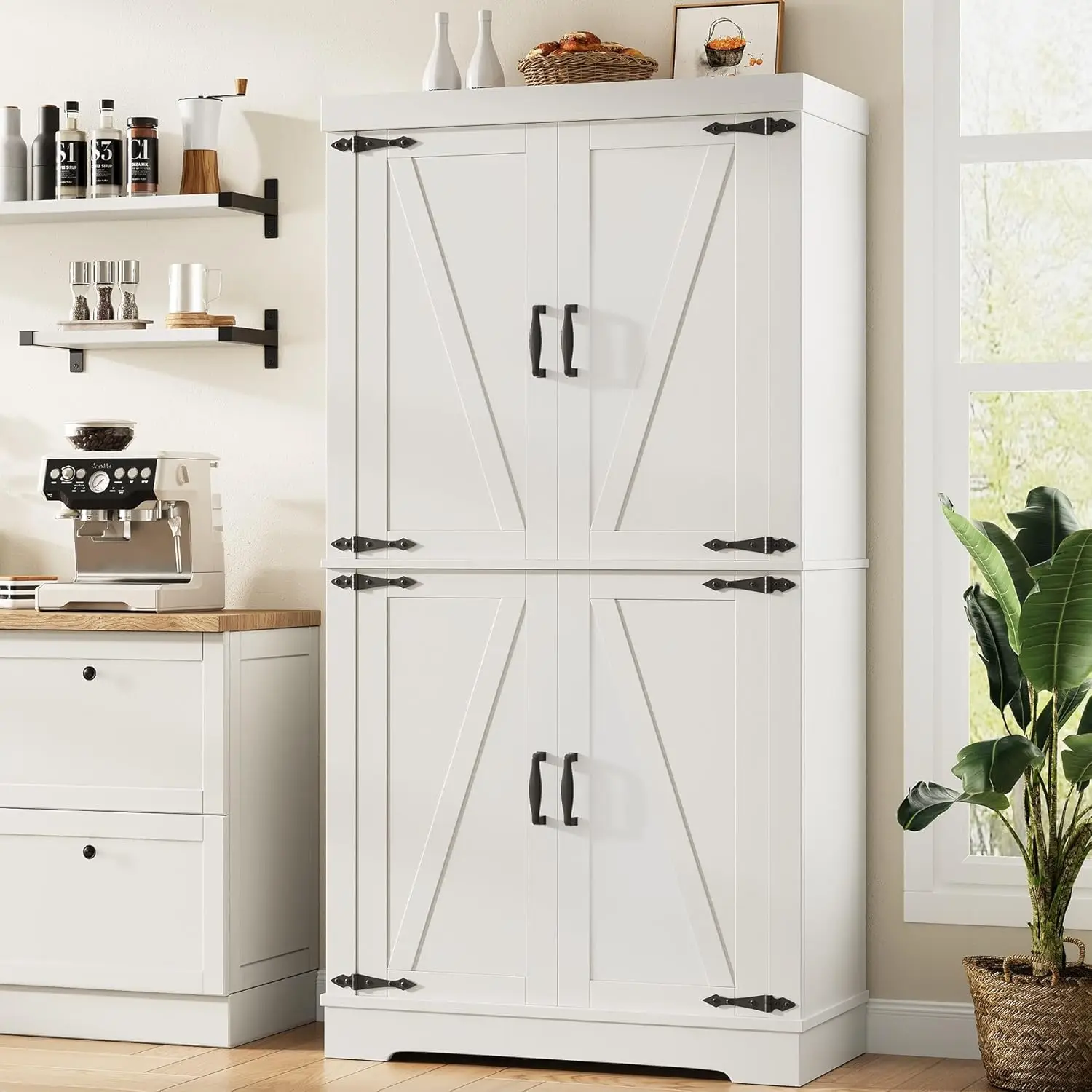 

Storage Cabinet with 4 Doors and Shelves, Kitchen Cabinet, Kitchen Pantry Storage Cabinet, Tall Food Pantry Cabinets Farmhouse