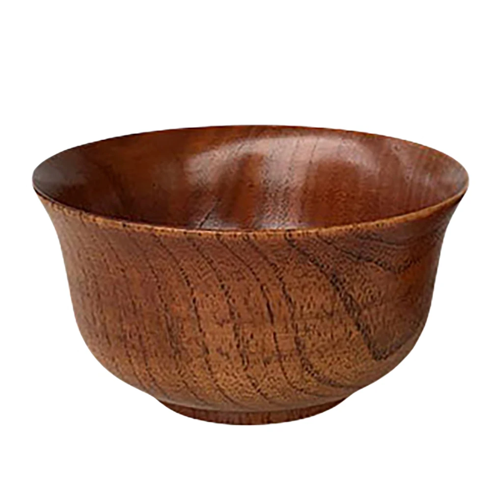 

1pc Wooden Bowl Kitchen Supplies Food Serving Soup Salad Storage Holder Smooth Portable Washable Anti Fall Fruit Rice