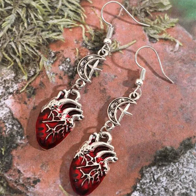 Gothic Beating Bleeding Heart Drop Earring For Women Silver Color Goth Punk Fashion Jewelry Halloween Accessories Wholesale