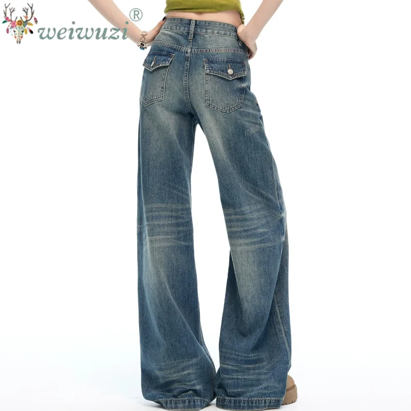 New Low Women Jeans Rugged Worn‑Out Craft Broad Wide Straight Shape Body‑Contouring Fit Supple Material Drape Casual Bottoms
