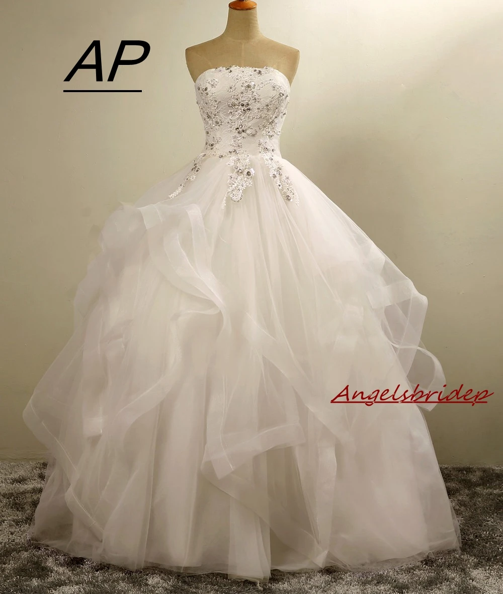 

ANGESLBRID Luxury Ball Gown Wedding Dresses Puffy Ruffles Crystal Appliques Robe De Mariee Floor Length Corset Back Plus Size