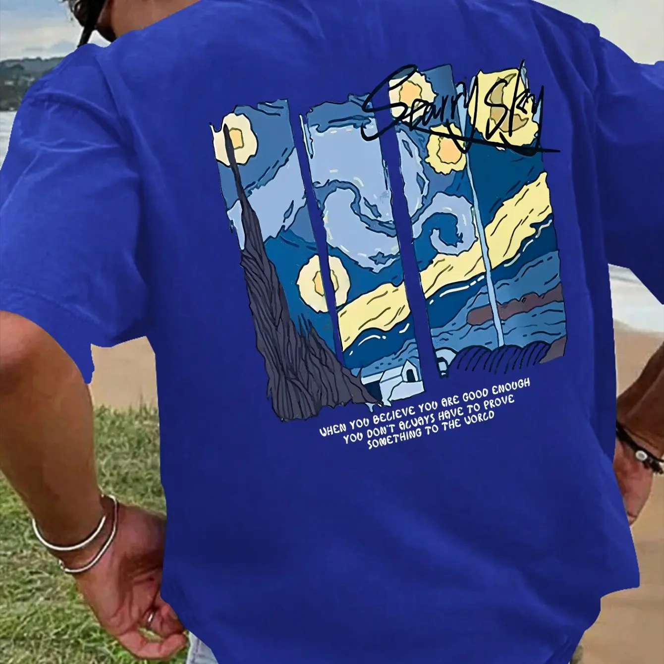 

Van Starry Night Art Graphic Mens Luxury Brand Tshirt Cotton Oversize Short Sleeve Summer Unisex Men Women Streetwear Tee