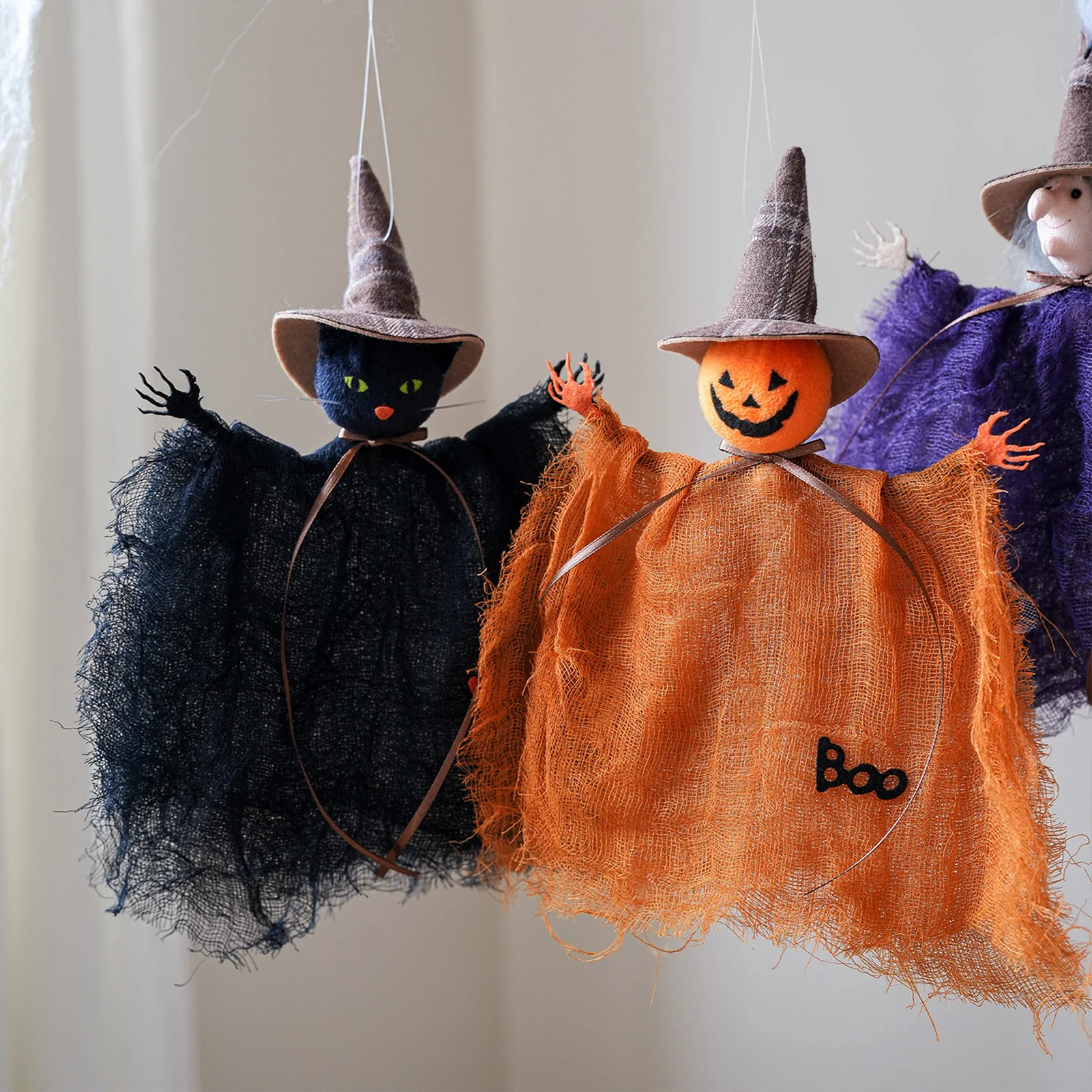 Halloween Mesh Geist Kürbis Hexe Hängende Dekorationen Transparentes Seidentuch Gruselige Halloween Party Dekor für Windows Veranda
