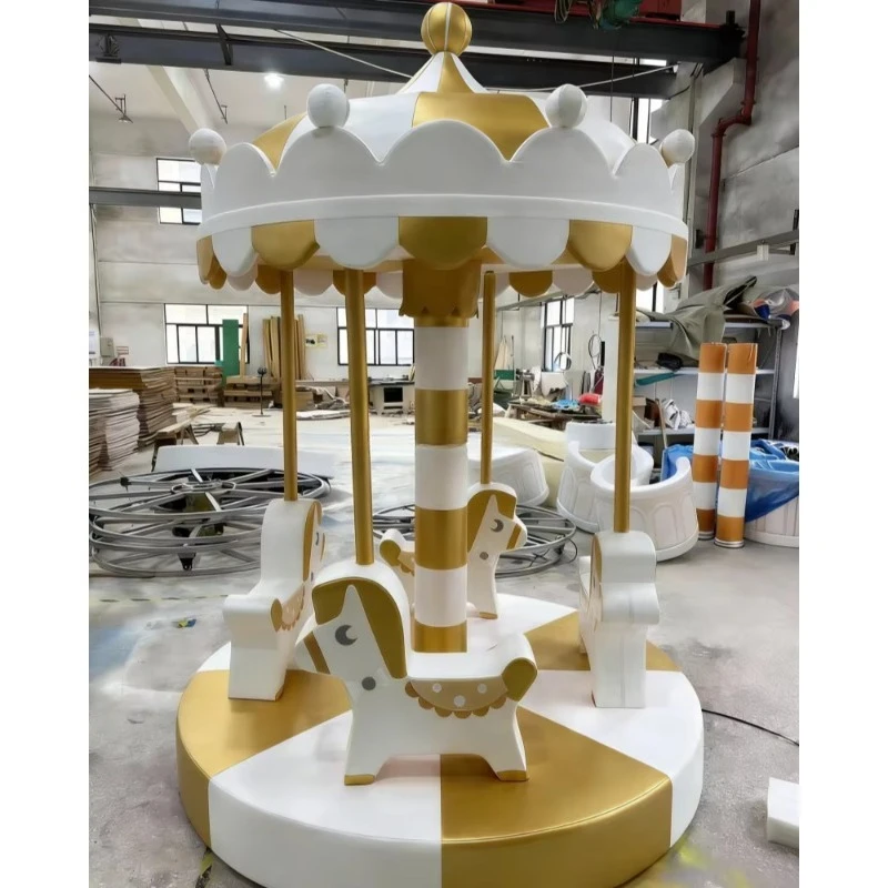 Luxury gold indoor/outdoor children's playground electric carousel animal riding toy soft carousel, suitable for cafes, parties