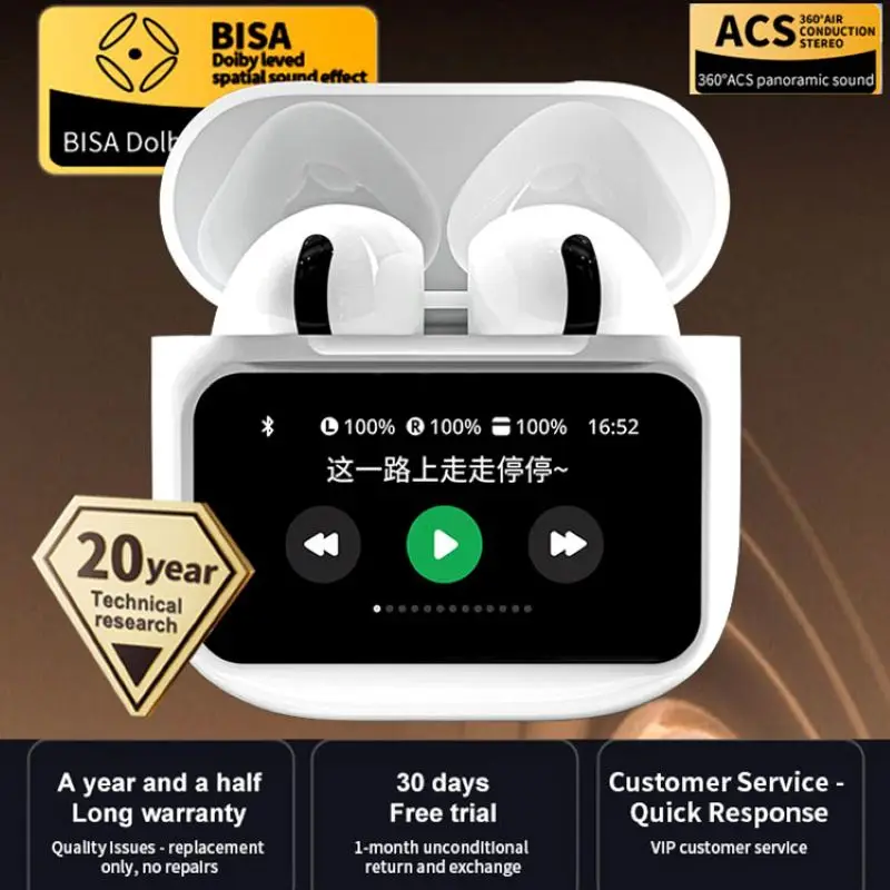 A11 Pro earbud TWS nirkabel dengan ENC, Earphone nirkabel dengan layar LCD, kontrol sentuh, peredam kebisingan, suara Super Bass Premium, baterai tahan lama