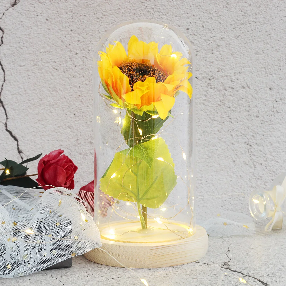 Eternal Life Immortal Flower The Beauty And The Beast Sunflower Glass Dome Mother\'s Day Christmas Gift For wedding Decor