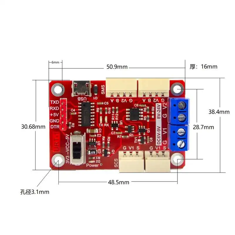 URT-1 Steering Gear Debugging Board USB/URAT to RS485/TTL Module Multifunctional Serial Signal Converter For Servo Motor