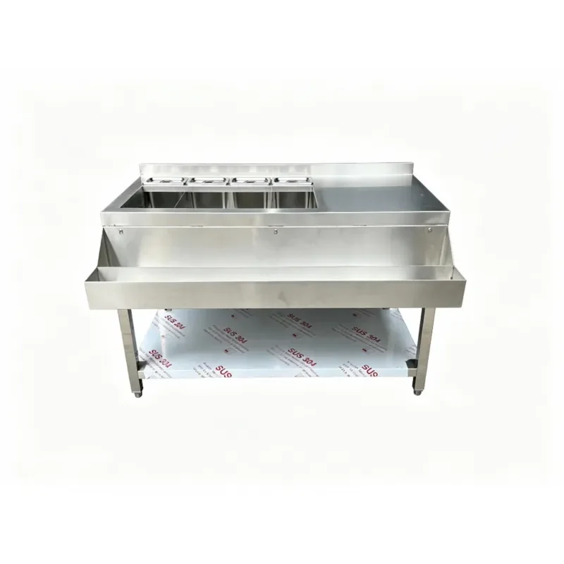 for Commercial Stainless Steel 304 Cocktail Prep Table Bar Workstation with Drainage Tool Storage Side Groove for Bubble Tea