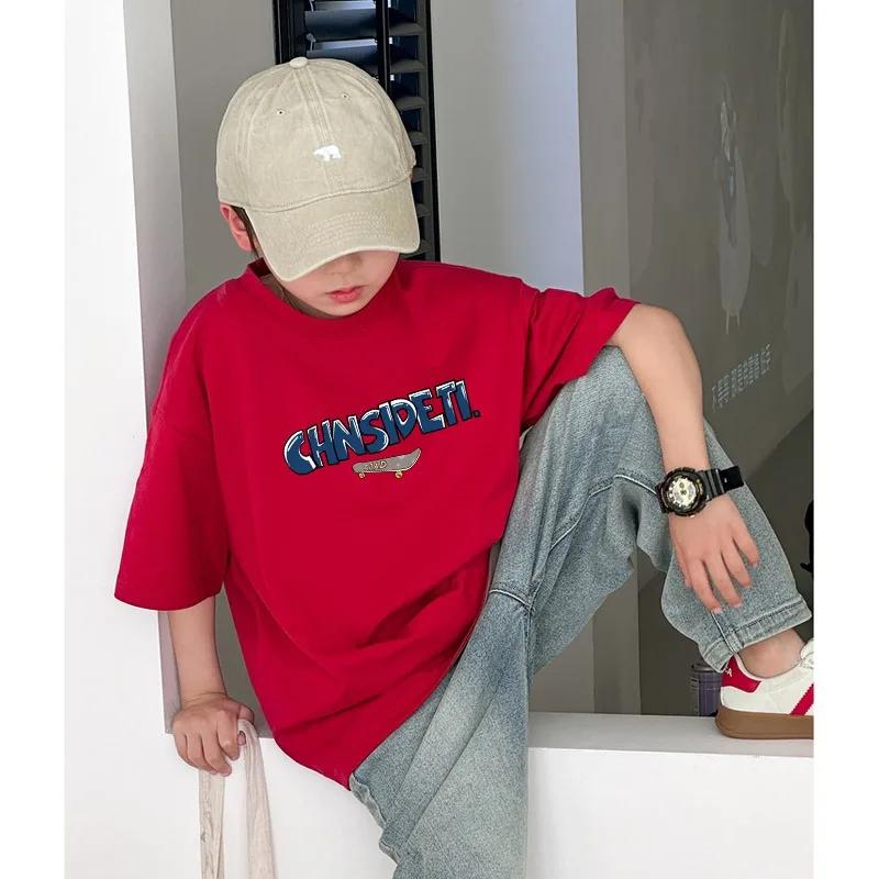 2024 Summer Kids Clothes Streetwear Fashion Cartoon Print T Shirt 100%Cotton Tops Tees Children Short Sleeve  Boys Girls Clothes