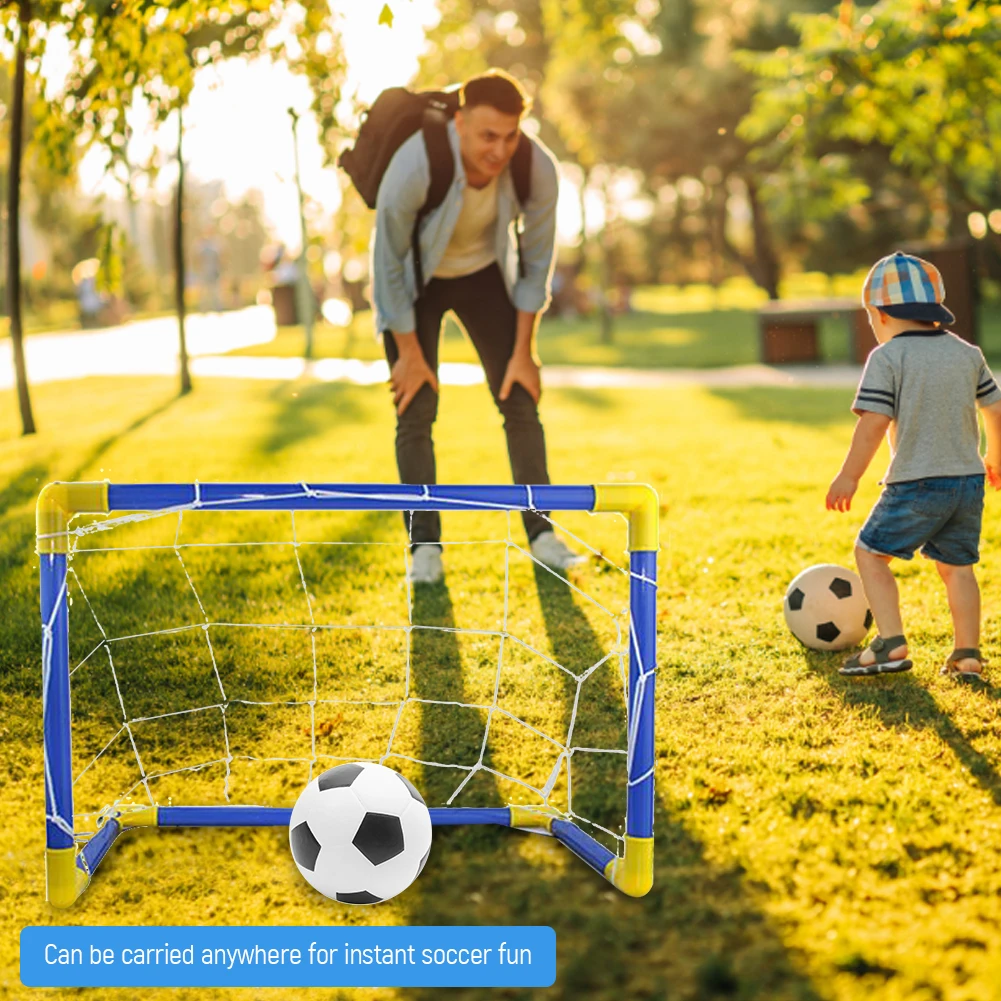 Foldable Boys Soccer Toys Training Practice Soccer Ball Goal Post Net with Pump Football Goal Post Net Indoor Outdoor Games Kits
