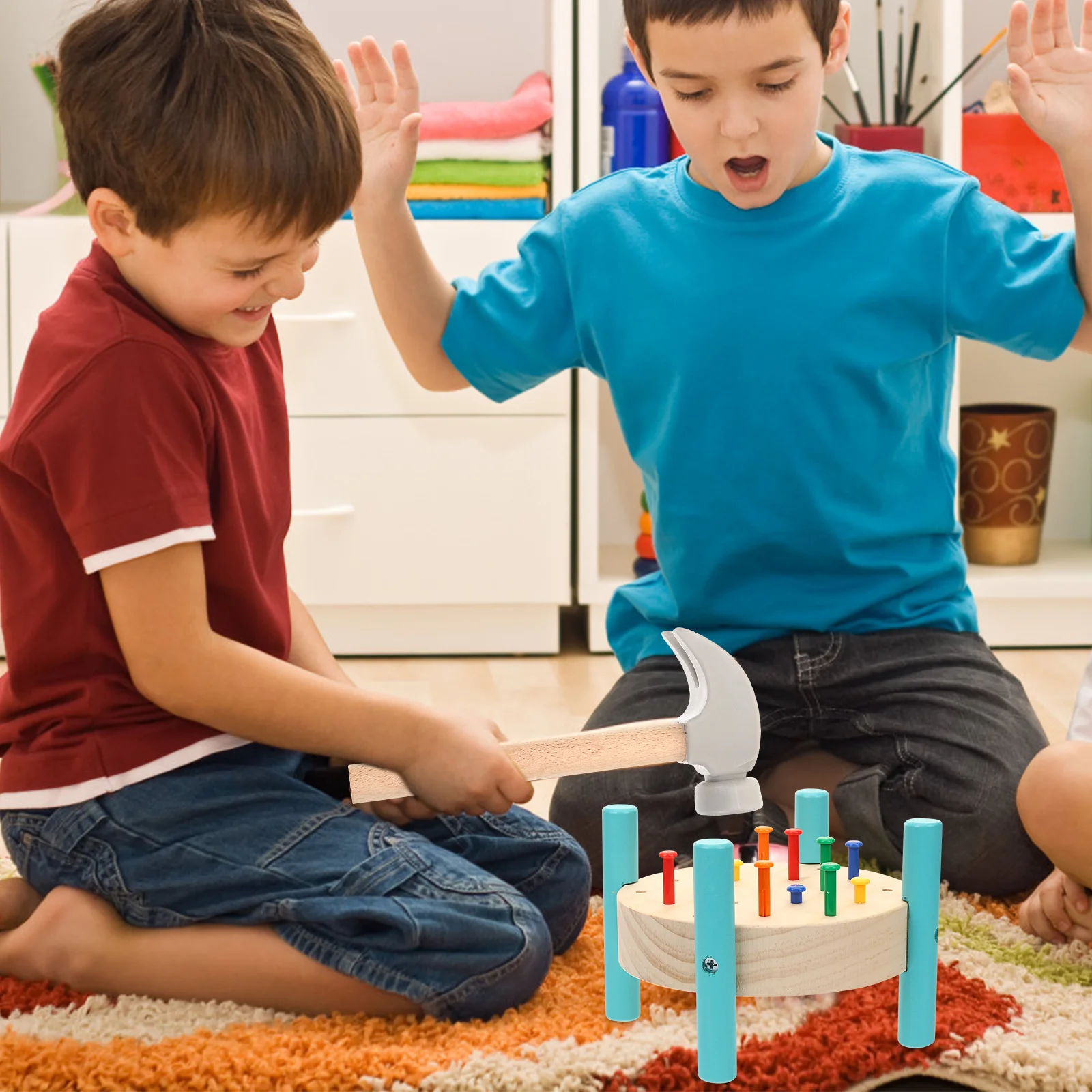 1 مجموعة الخشب الأظافر قصف الجدول المطرقة التعليمية خشبية الطفل منضدة مشرق اللون غرامة مصقول آمنة الاطفال أداة #2