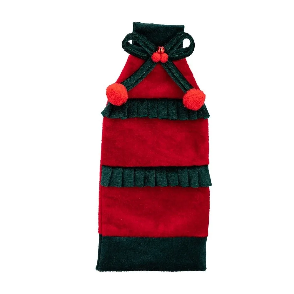 Bow Ruffled Christmas Velvet Bottle Cover 30cm 11.81in Bowknot Beer Bottle Cover Elegant Velvet Holiday Decoration
