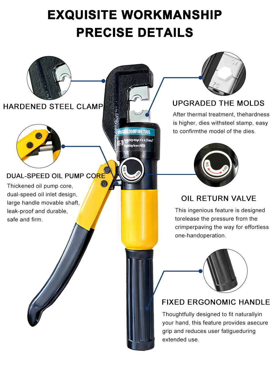 PXPX Hydraulic Crimping Tool YQK-70 Cable Lug Crimper Plier 4-70m² Compression Tool Pressure 5-6T Pressure