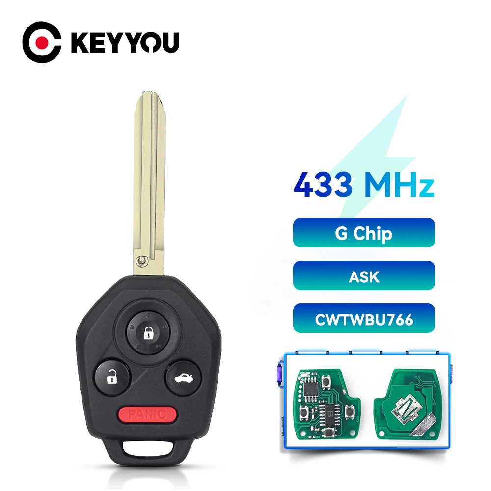 KEYYOU 2x Remote Car Key For SUBARU FORESTER 2014 2015 2016 2017 FCCID CWTWBU766 G Chip 433Mhz 3+1 4 Buttons