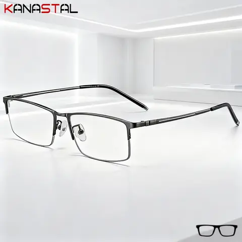 Men Half Eyeglasses Frame Blue Light Blocking Titanium Glasses Women Anti Fatigue Computer Prescription Myopia Reading Eyewear