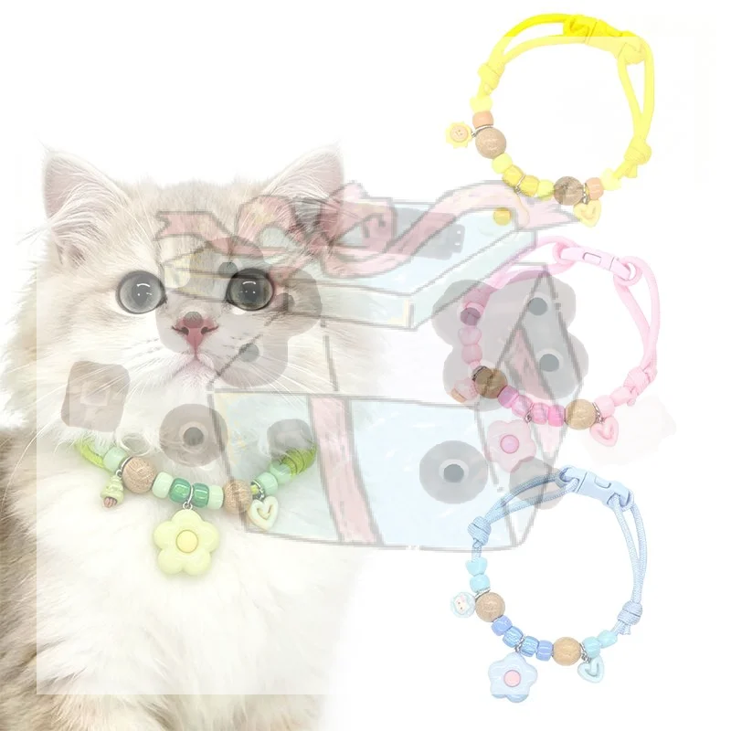 【CC】Adjustable Pet External Deworming Collar Cute Design Macaron Color Adjustable Cat/Dog Pet Collar Safe Natural Material