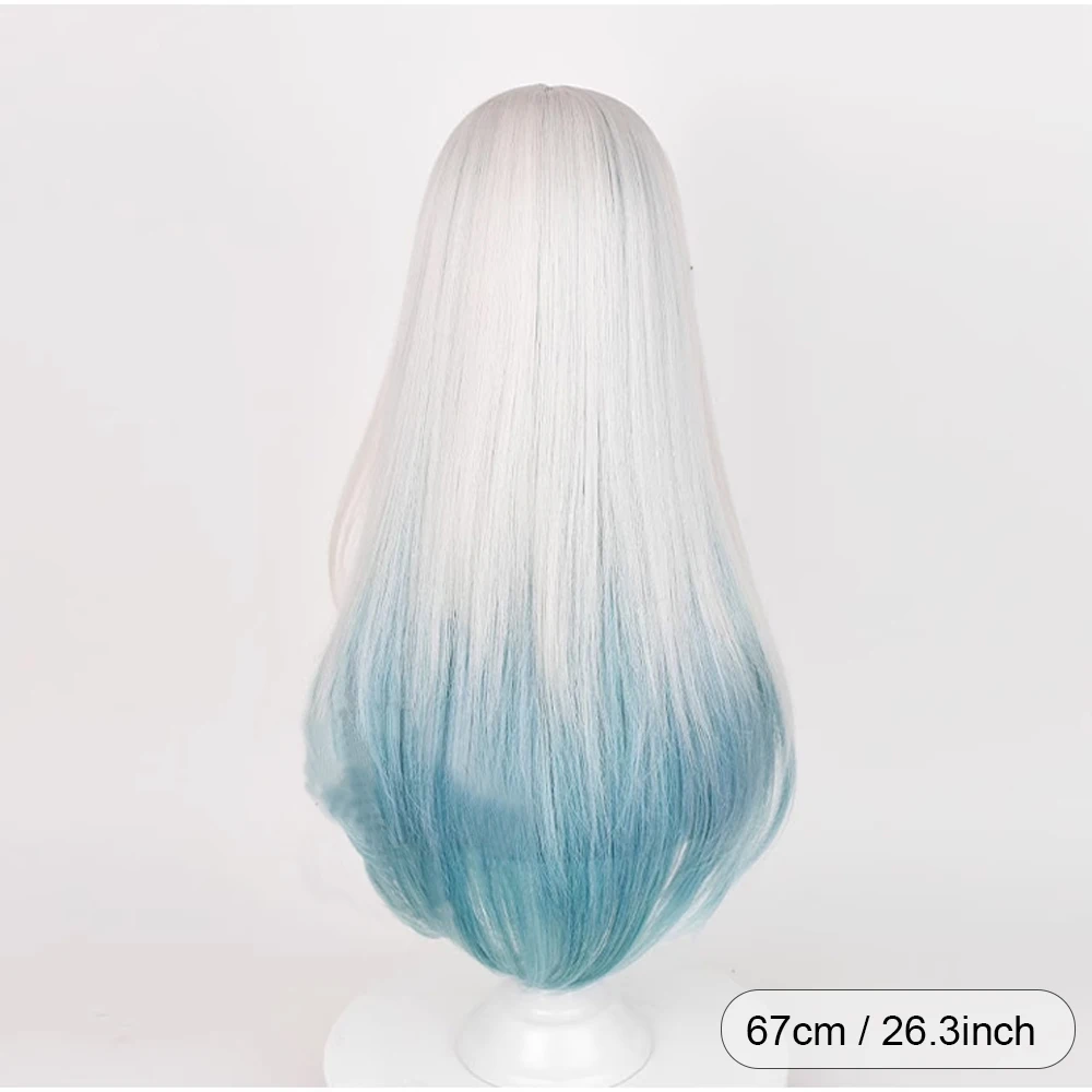 Grey Ombre Green Cosplay Firefly Synthetic Wig Long Straight Fluffy Game Anime Wig for Daily Party