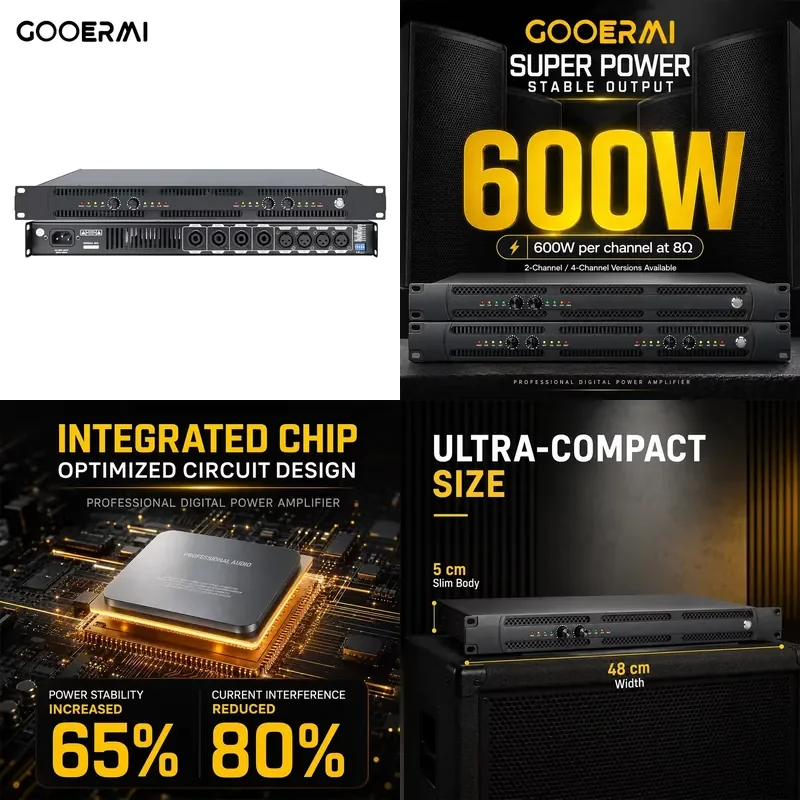 DK4600 4 Channel Professional Digital Power Amplifier 600W 8Ω Active PFC 1U Rack Mount Live Sound PA Amp
