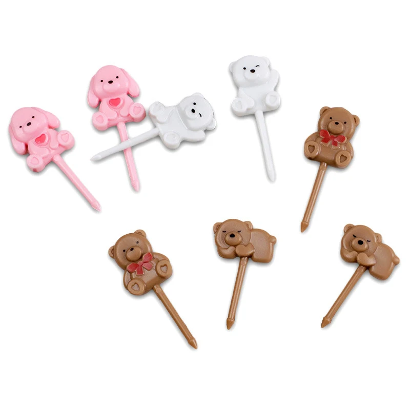 

1PC Cartoon Fruit Fork Bear Christmas For Children Box Pick Animal Toothpick Mini Cupcake Stick Fruit Cake Dessert Bento Fork