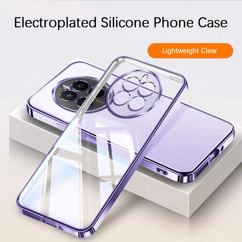 

Transparent Phone Case for Huawei Mate 50 Pro Mate50 50Pro Thin Silicone Soft Luxury Plating Lens Protection Original Back Cover
