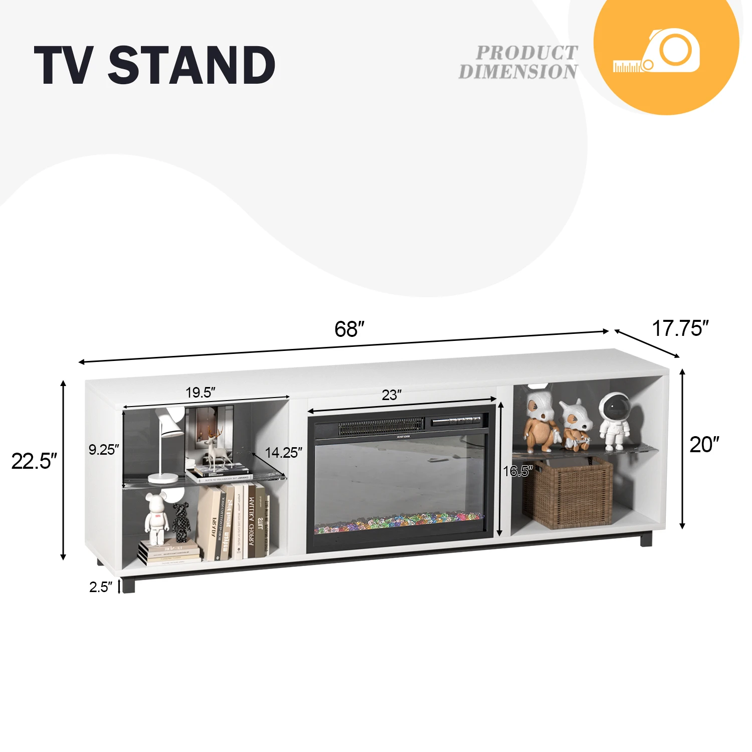 TV Stand com lareira elétrica 3D, armazenamento de madeira, TV Console, moderno, 68 in, até 78 in, sala de estar