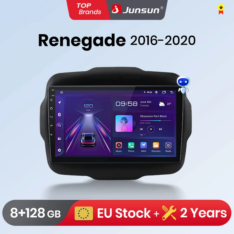 Autoradio Junsun CarPlay Android Auto pour Jeep Renegade 2016 2017 2018 2019-2020 Systèmes intelligents GPS Multimédia