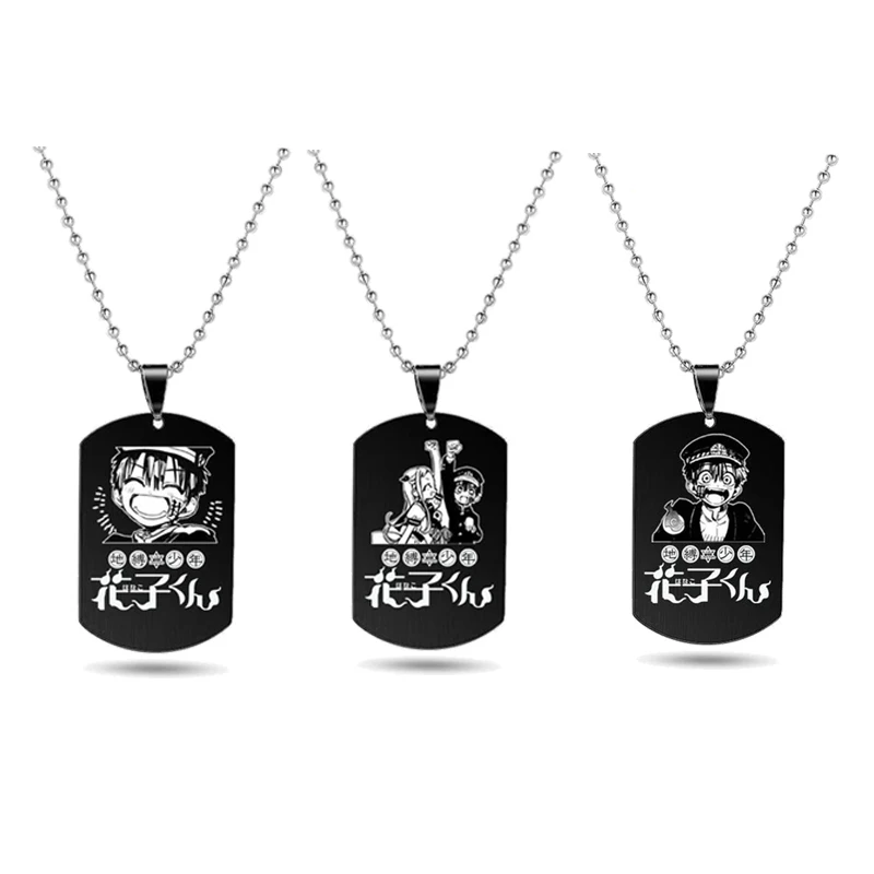 Toilet Bound Hanako Kun Necklace Anime Jibaku Shounen Hanako Kun Black Stainless Steel Black Tag Pendants Necklaces Jewelry Gift