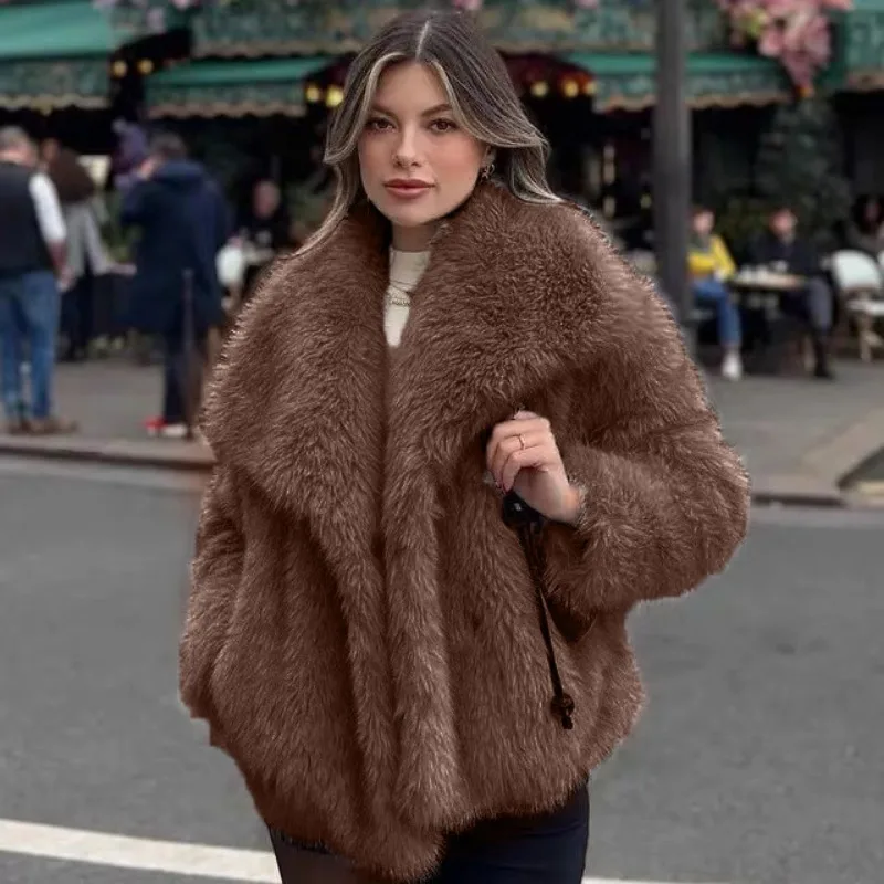Women Artificial Fur Coat Winter New Style Collar Stand up Windproof Effect Leisure Elegant Fashion Women Outerwear