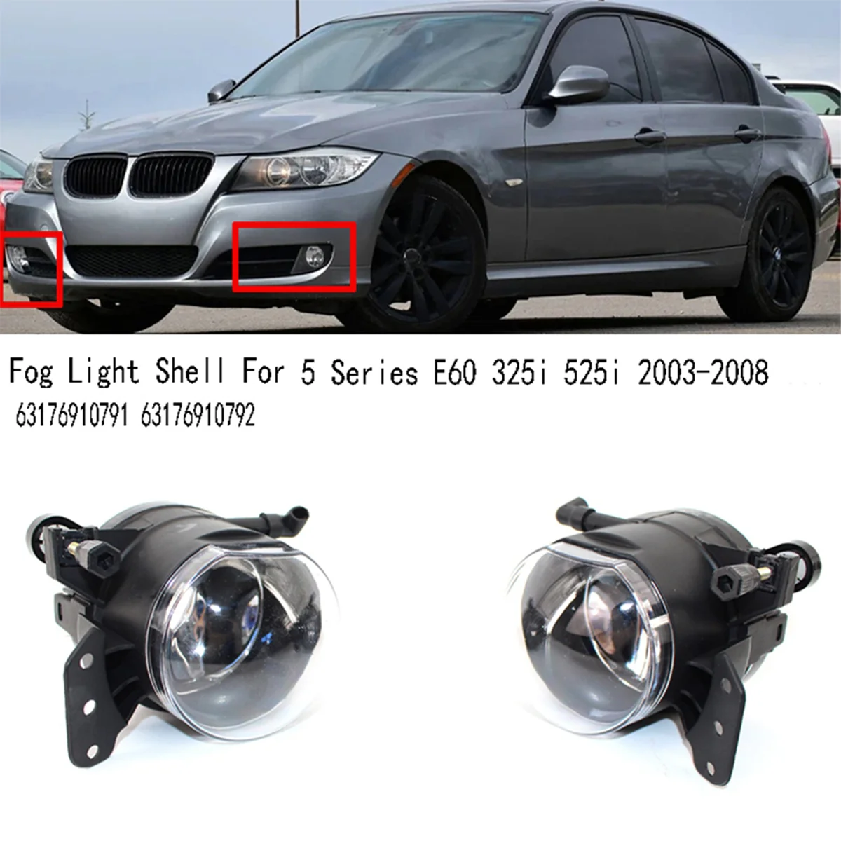

M53K_1Pair Front Bumper Fog Light Shell Cover Without Bulb For BMW E60