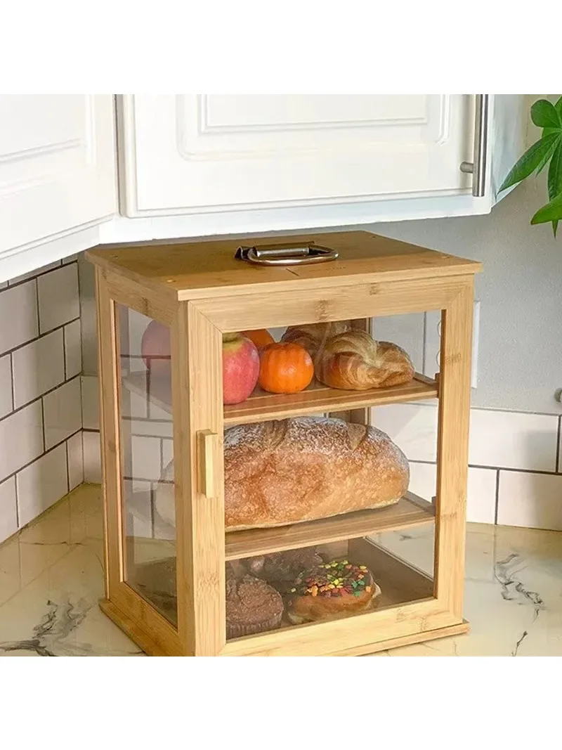 Household Bamboo and Wood Storage Box Bamboo Bread  Three-layer Bamboo Bread  Portable Storage Box