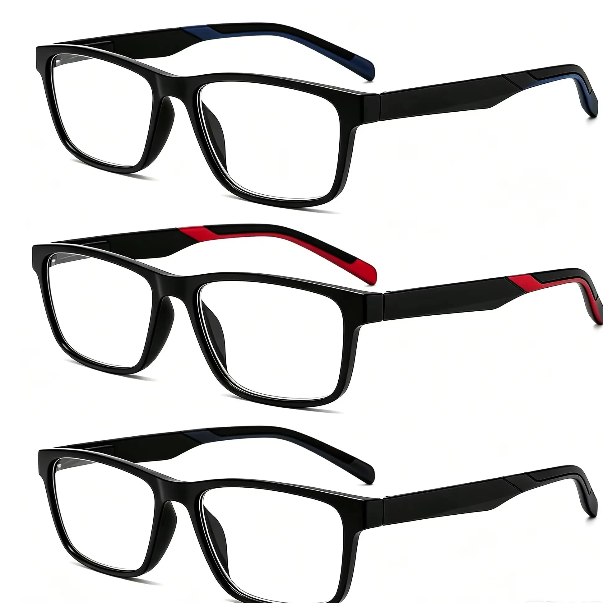 3PCS 3 Pairs Fashion Square Frame Blue Light Blocking Glasses for Women & Men view 2