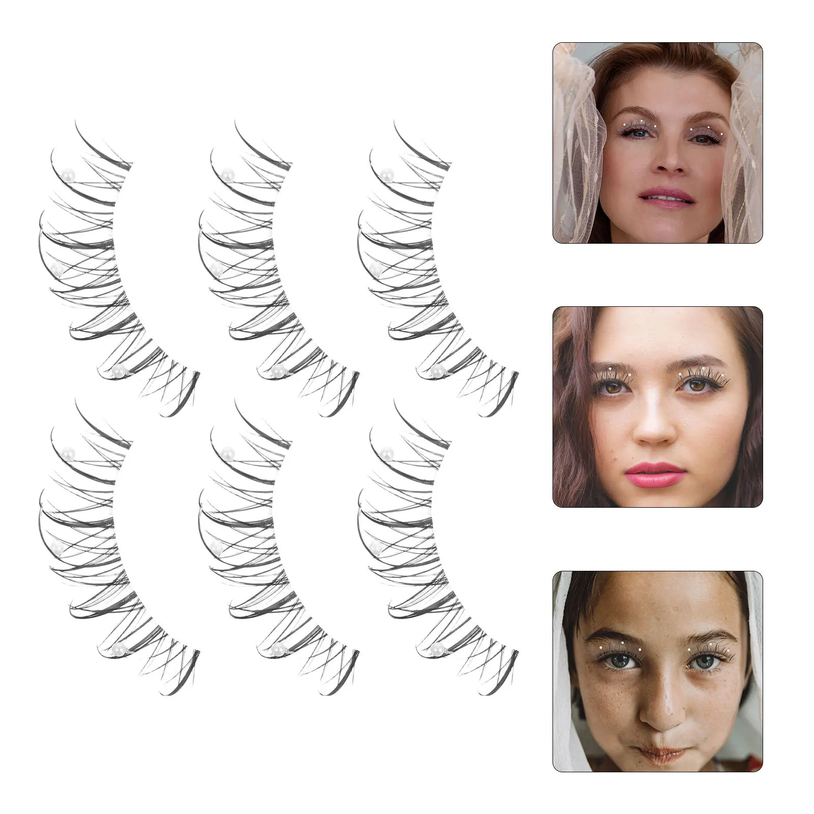 

Manga Pearl Faux Eyelashes Natural Curly Dramatic False Lashes for Cosplay Parties Halloween Costume Long Sparkly Lashes