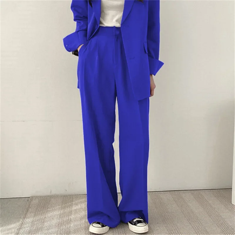 Women's Spring/autumn New Korean Version of Fashion Solid Color Suit,loose Casual Design Sense of Niche Suit and Wide-leg Pants