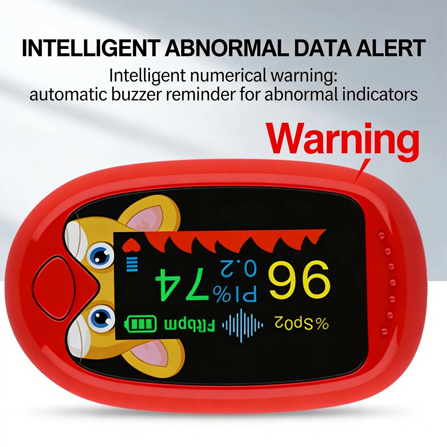 Cartoon Finger Pulse Oximeter Portable Pulse Oximeter with Monitor Child Fingertip Oximeter Precisely Measures Heart Rate