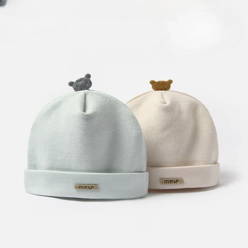 Children Accessories 0-3Months Baby Hat Pure Cotton Warm Newborn Fetal Cap Double-layer Bear Beanie Hat Autumn and Winter