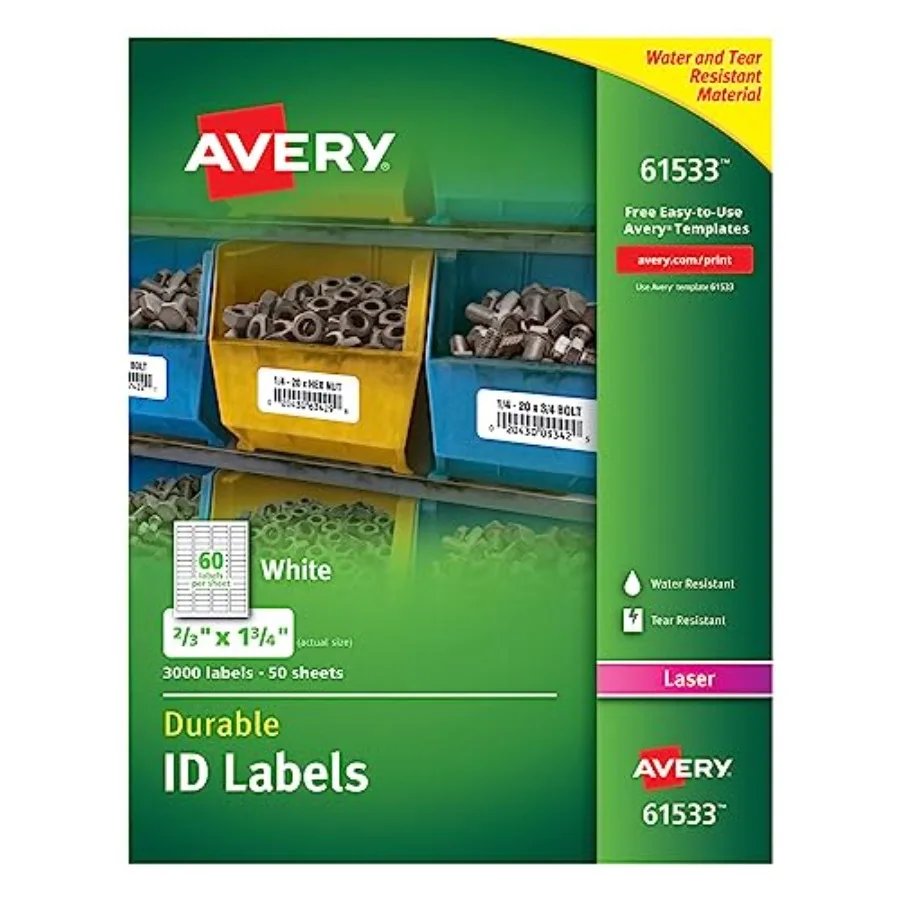

Durable White Cover Up ID Labels for Laser Printers, 0.67 x 1.75, Pack of 3000 61533