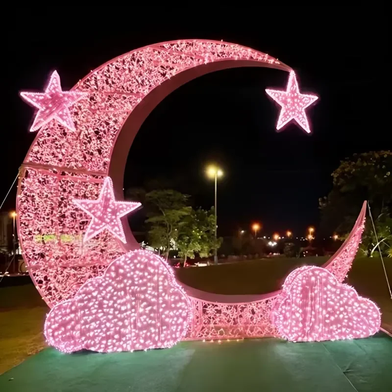 3D LED Moon and Stars Light RGB Color Changing Christmas Theme Lamp for Home Mall Park Landscape Wedding Holiday Decoration