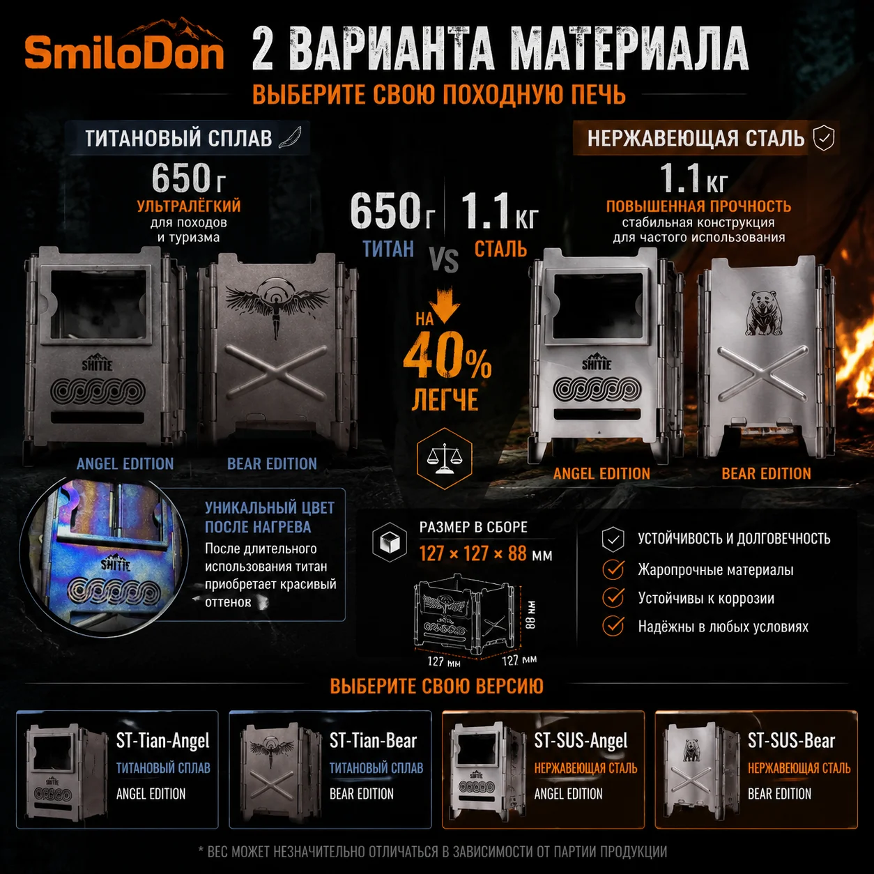 เตาแคมป์ปิ้งไทเทเนียม SmiloDon - Outdoor Camping Wood Stove บทวิจารณ์และราคา