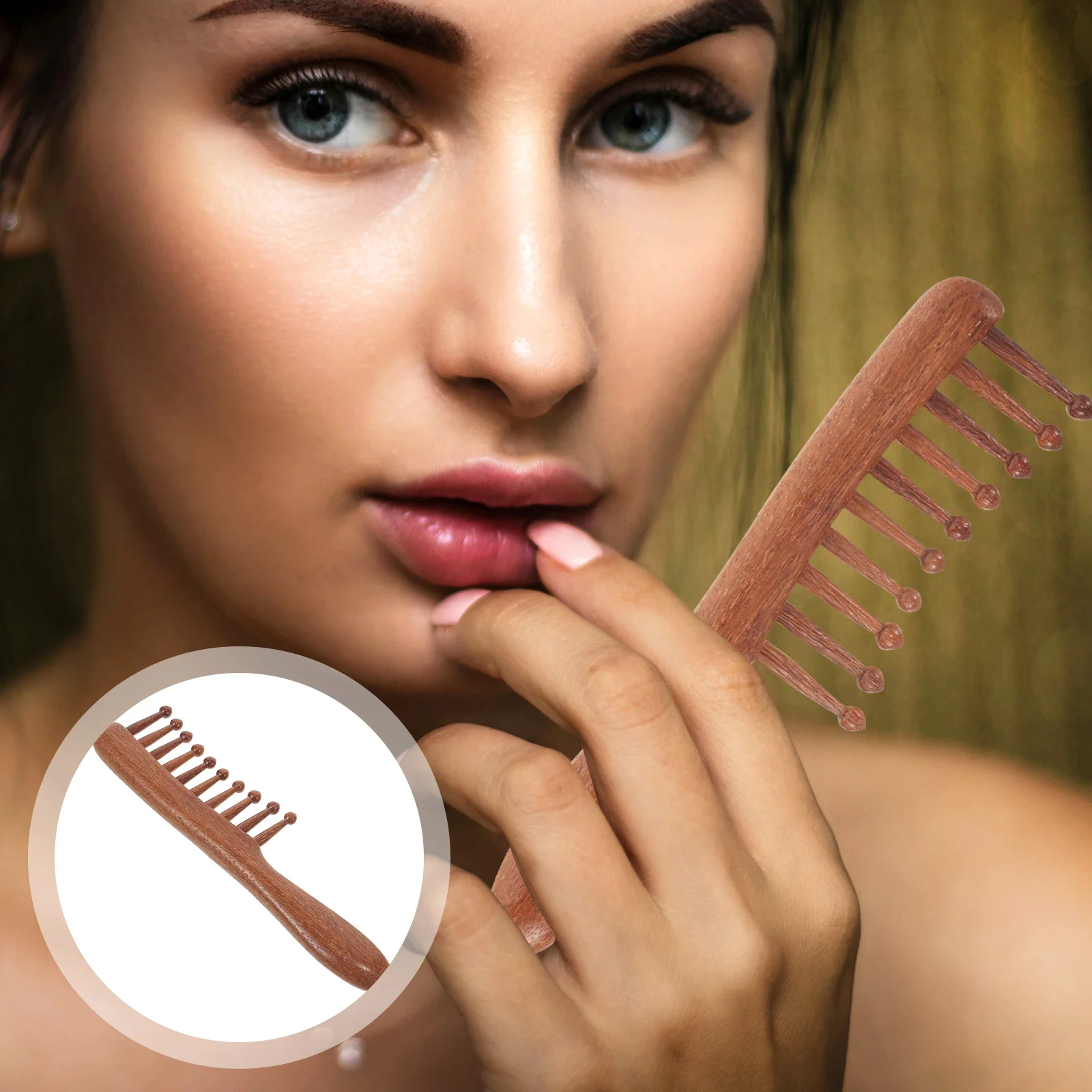 

Прочная деревянная расческа-массажер для кожи головы с широкими зубьями для распутывания и стимулирования точечного массажа, расческа с широкими зубьями