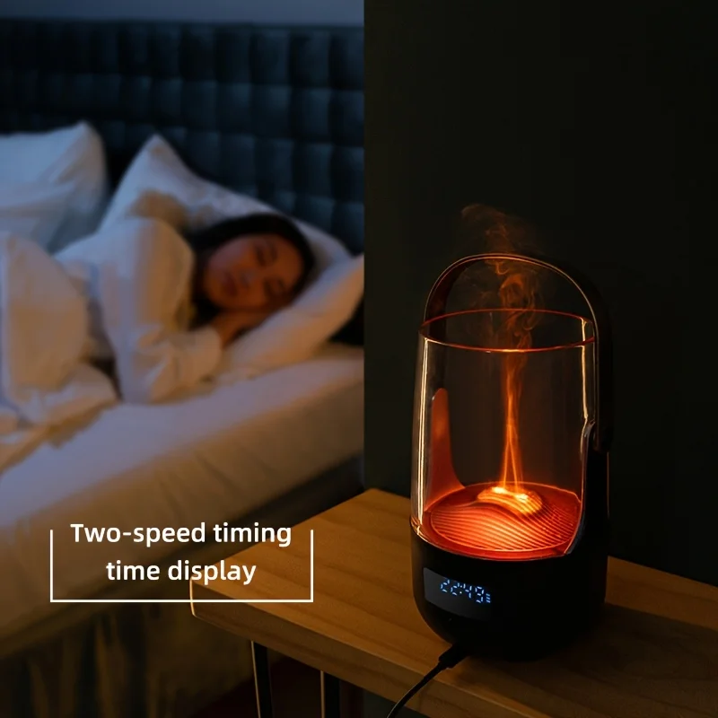 Compact 6.76oz Flame Air Humidifier & Essential Oil Diffuser with Color-Changing LED Lights - USB Powered, Auto-Off Safety Timer