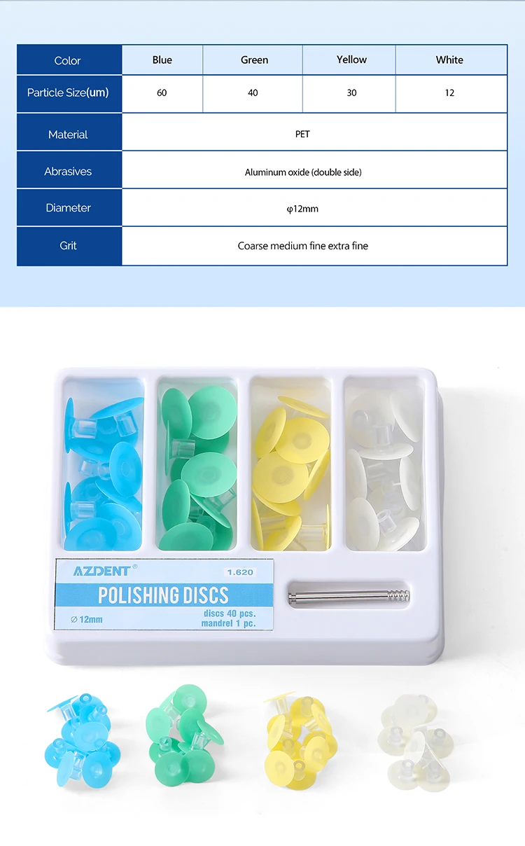 40 Stück/Box AZDENT Dental-Polierscheiben 12mm Polierer Doppelseitig Aluminiumoxid mit Dorn CA2.35mm Zahnarztwerkzeug – Detail 3